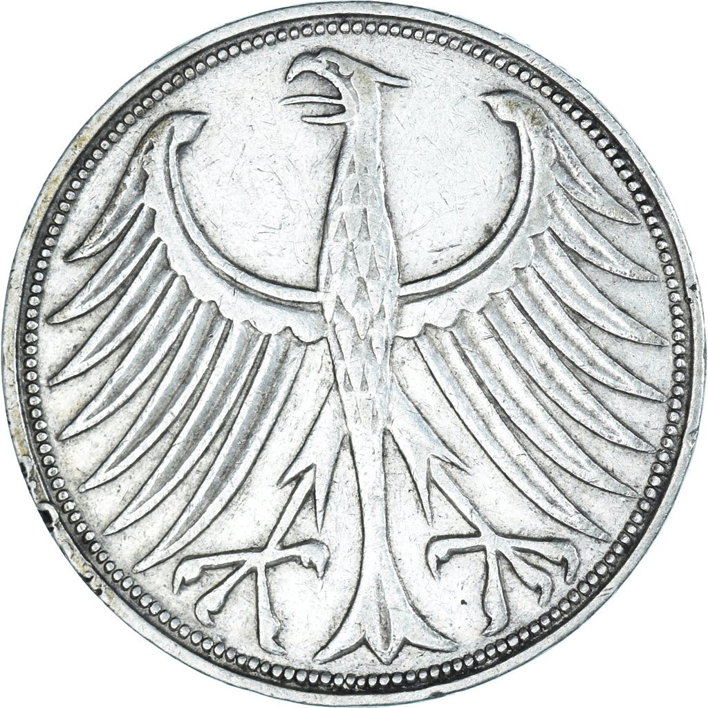 Coin, GERMANY - FEDERAL REPUBLIC, 5 Mark, 1958, Karlsruhe, EF(40-45), Silver