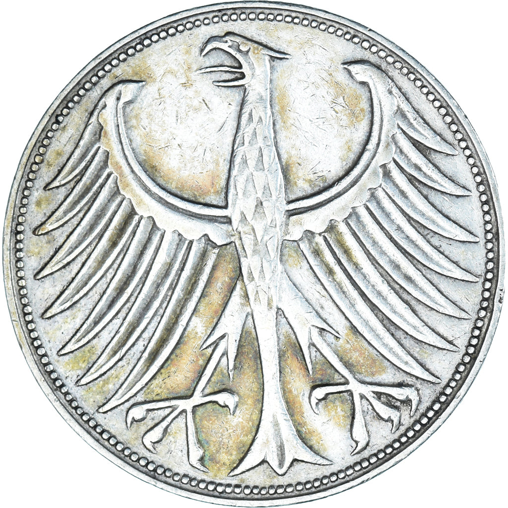 Coin, GERMANY - FEDERAL REPUBLIC, 5 Mark, 1960, Stuttgart, EF(40-45), Silver