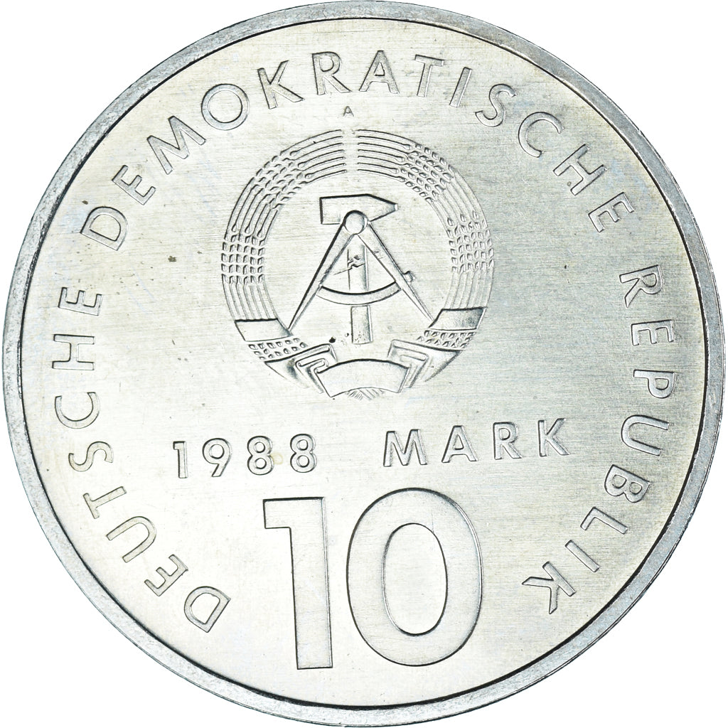 Moeda, ALEMANHA - REPÚBLICA DEMOCRÁTICA, 10 Mark, 1988, Berlin, MS(63)