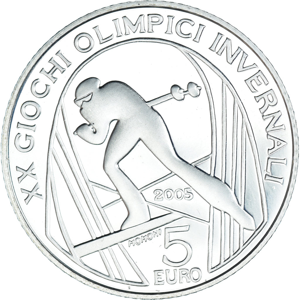 Włochy, 5 Euro, 2006, Rome, 2006 Winter Olympics.BE, MS(65-70), Srebro