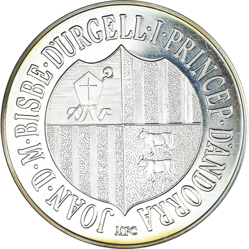 Coin, Andorra, 10 Diners, 1986, 1988 World Cup Soccer Games., MS(65-70), Cast