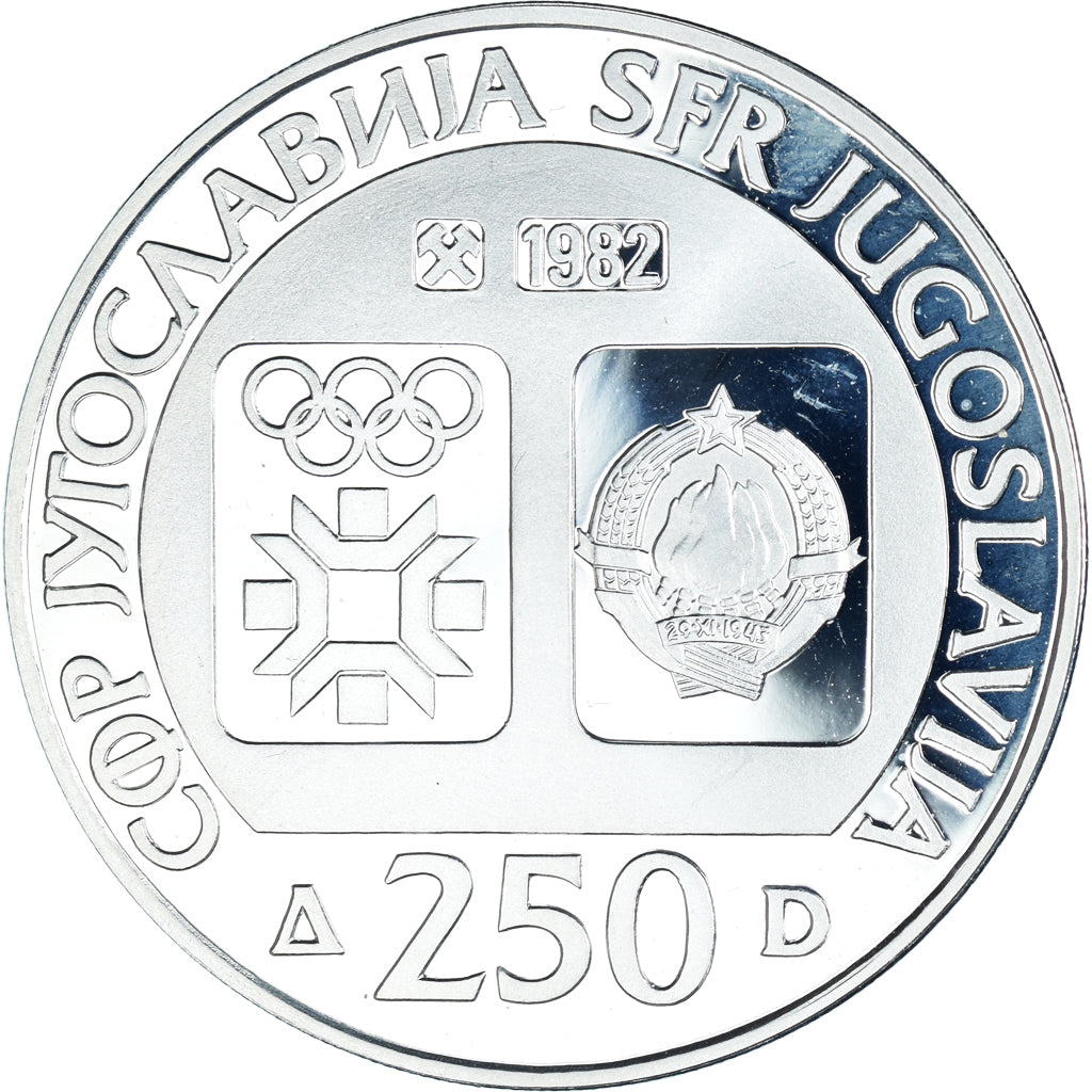 Moneda, Yugoslavia, 1984 Winter Olympics, 250 Dinara, 1982, BE, FDC, Plata
