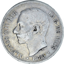 Moneda, España, Alfonso XII, 5 Pesetas, 1885, Madrid, BC+, Plata, KM:688