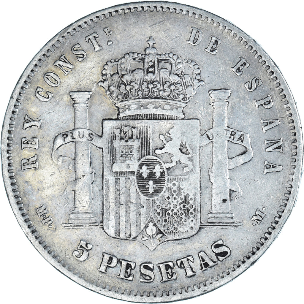 Moneda, España, Alfonso XII, 5 Pesetas, 1885, Madrid, BC+, Plata, KM:688