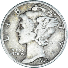 Coin, United States, Mercury Dime, Dime, 1939, U.S. Mint, Philadelphia