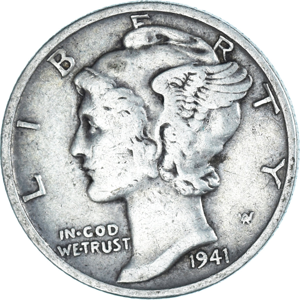 Monnaie, États-Unis, Mercury Dime, Dime, 1941, U.S. Mint, Denver, TB, Argent