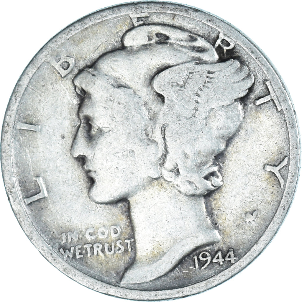 Monnaie, États-Unis, Mercury Dime, Dime, 1944, U.S. Mint, Denver, TB, Argent