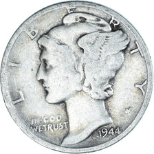 Monnaie, États-Unis, Mercury Dime, Dime, 1944, U.S. Mint, Denver, TB, Argent