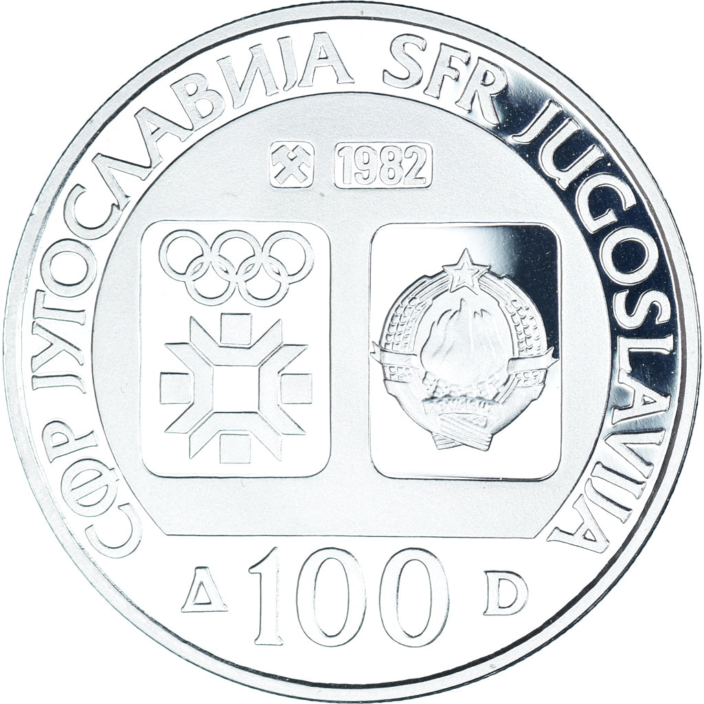 Coin, Yugoslavia, 1984 Winter Olympics, 100 Dinara, 1982, BE, MS(65-70), Silver
