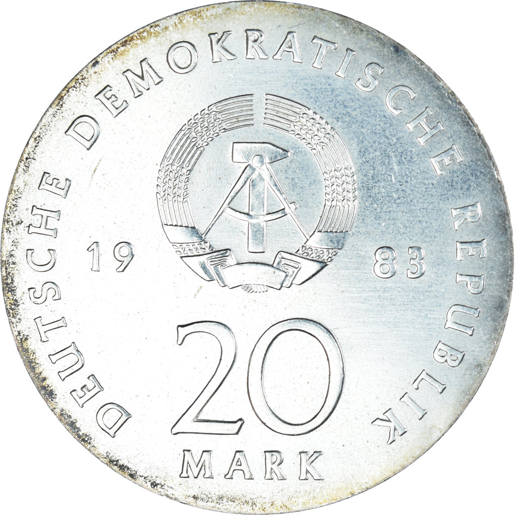 Moneda, REPÚBLICA DEMOCRÁTICA ALEMANA, 20 Mark, 1983, EBC, Plata, KM:94