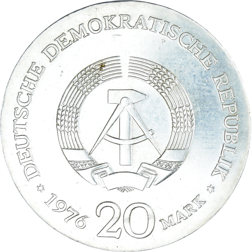 Moeda, ALEMANHA - REPÚBLICA DEMOCRÁTICA, 20 Mark, 1976, AU(55-58), Prata