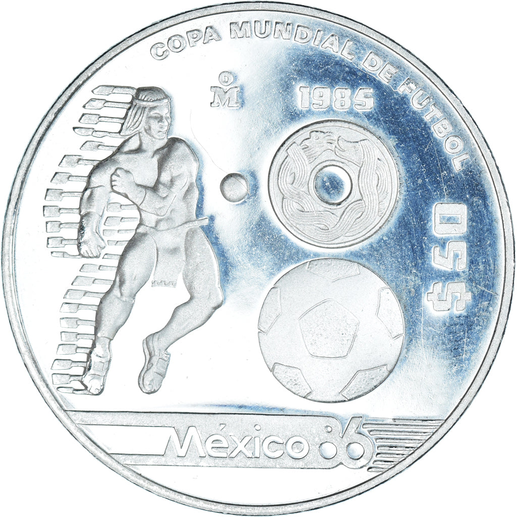 Münze, Mexiko, 50 Pesos, 1985, 1986 World Cup Soccer Games.BE, STGL, Silber