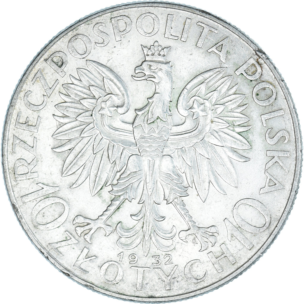 Moeda, Polónia, 10 Zlotych, 1932, Warsaw, AU(50-53), Prata, KM:22