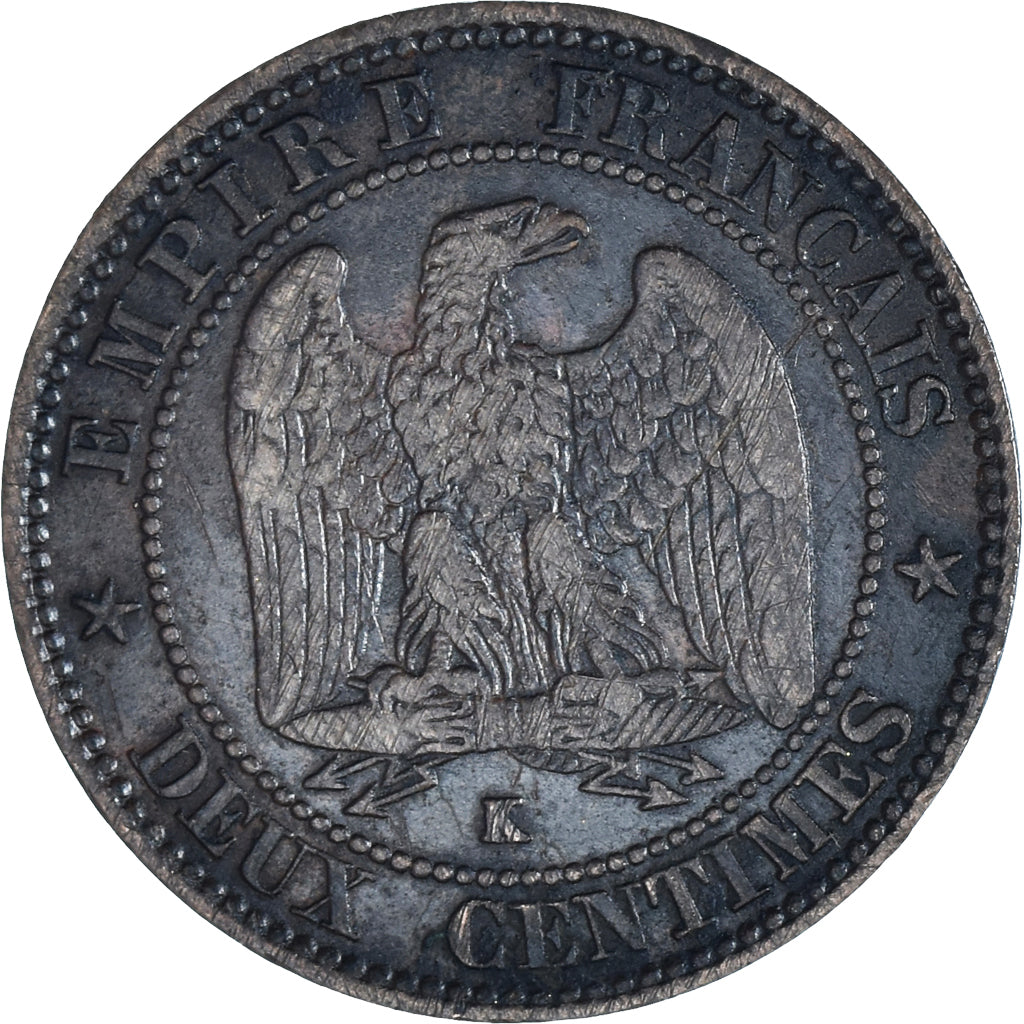 Moneda, Francia, Napoleon III, Napoléon III, 2 Centimes, 1855, Bordeaux, BC+