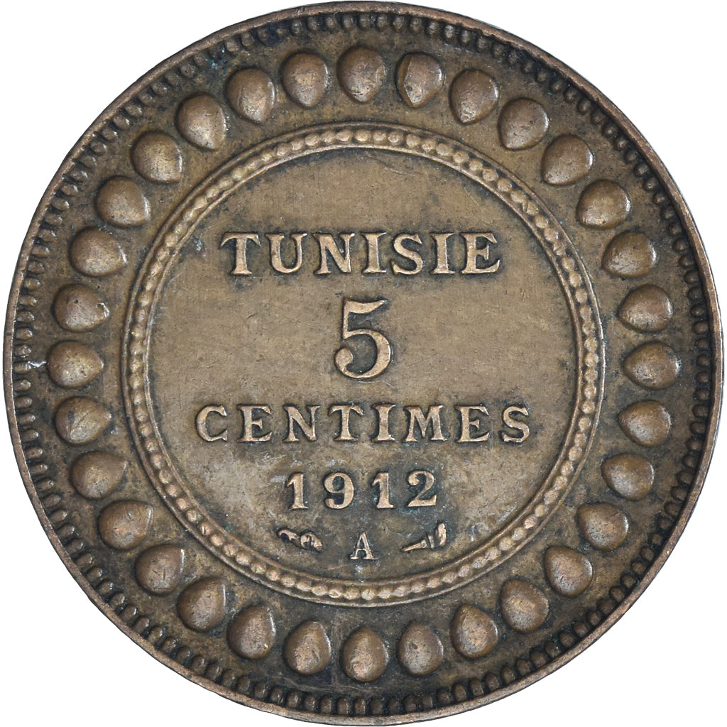 Coin, Tunisia, Muhammad al-Nasir Bey, 5 Centimes, 1912, Paris, EF(40-45)