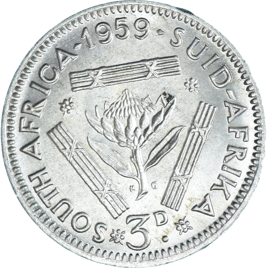 Coin, South Africa, Elizabeth II, 3 Pence, 1959, AU(50-53), Silver, KM:47