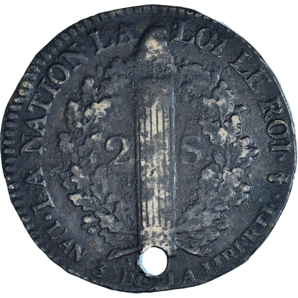 Monnaie, France, Louis XVI, 2 sols françois, 2 Sols, 1791, Paris, TB, Bronze
