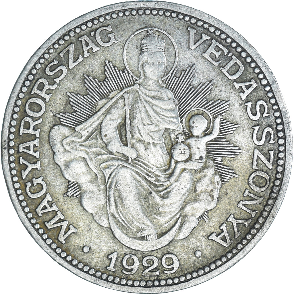 Moneda, Hungría, 2 Pengö, 1929, Budapest, MBC, Plata, KM:511