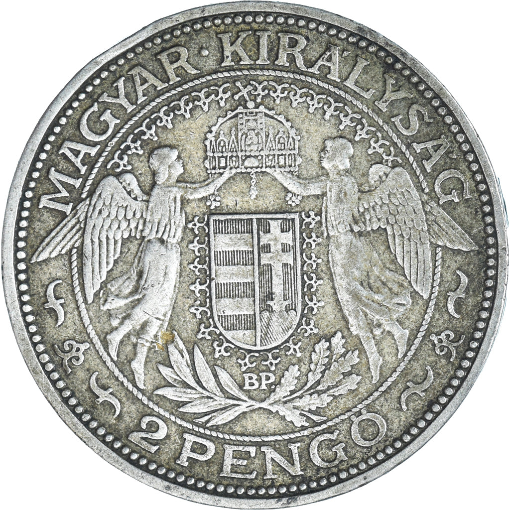 Moneda, Hungría, 2 Pengö, 1929, Budapest, MBC, Plata, KM:511