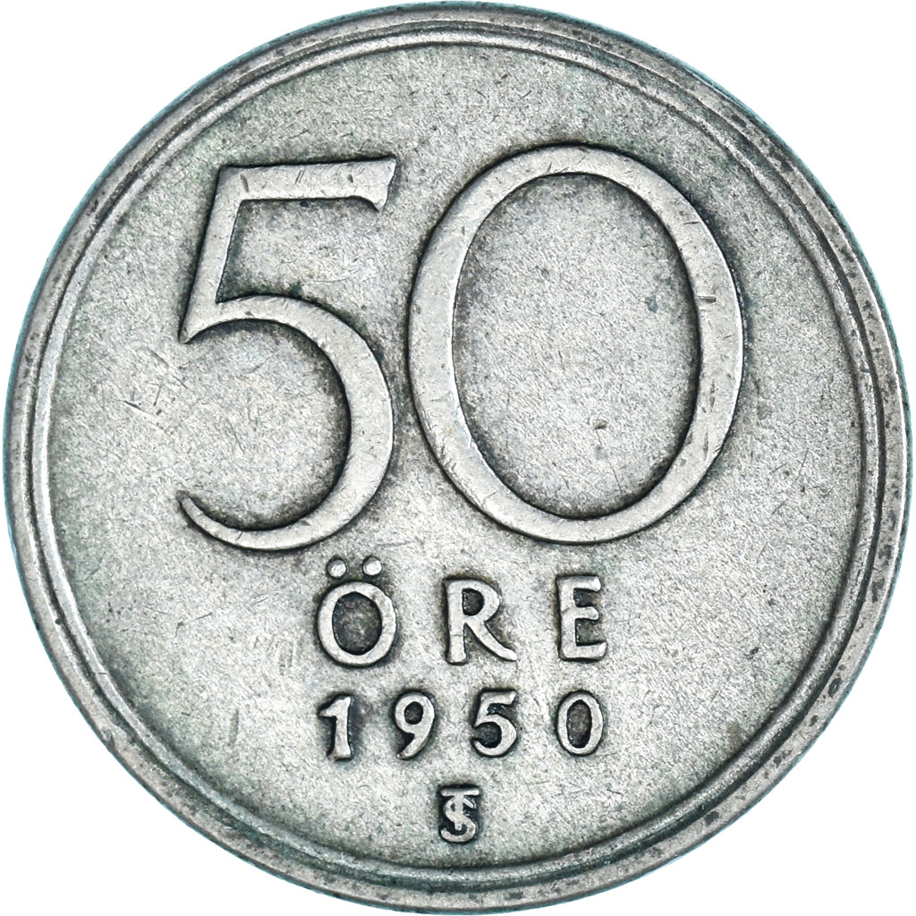 Moeda, Suécia, Gustaf V, 50 Öre, 1950, EF(40-45), Prata, KM:817