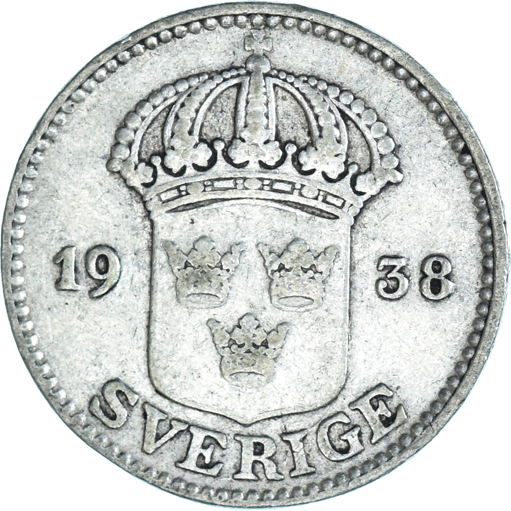 Moneta, Szwecja, Gustaf V, 25 Öre, 1938, EF(40-45), Srebro, KM:785