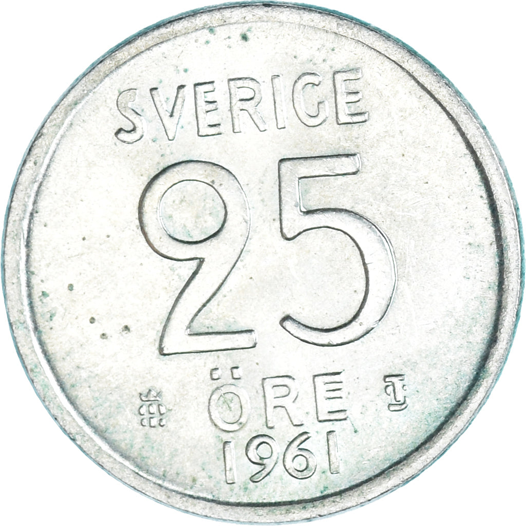 Coin, Sweden, Gustaf VI, 25 Öre, 1961, AU(50-53), Silver, KM:824