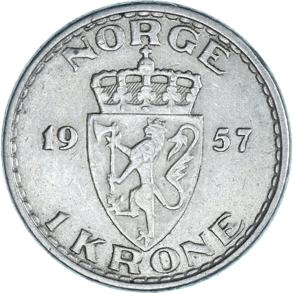 Moneta, Norwegia, Krone, 1957, EF(40-45), Miedź-Nikiel, KM:397