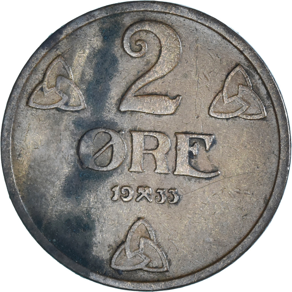Coin, Norway, Haakon VII, 2 Öre, 1933, EF(40-45), Bronze, KM:371