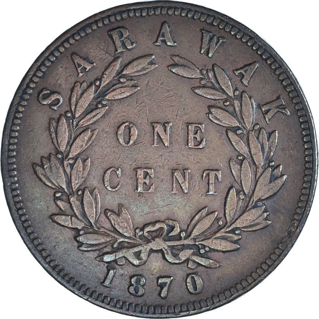 Moneta, Sarawak, Charles J. Brooke, Cent, 1870, Heaton, BB+, Rame, KM:6