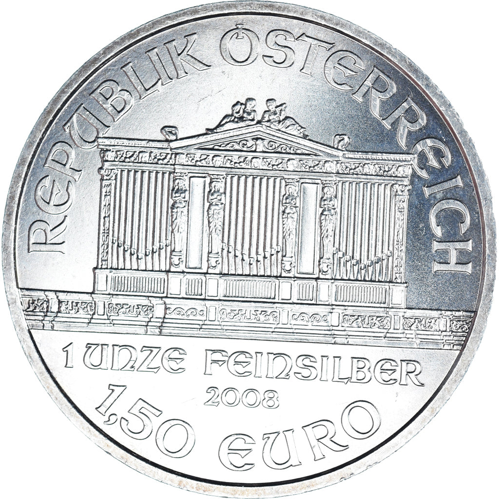 Austria, 1-1/2 Euro, 2008, Vienna, Orchestre philharmonique, SC, Plata, KM:3159