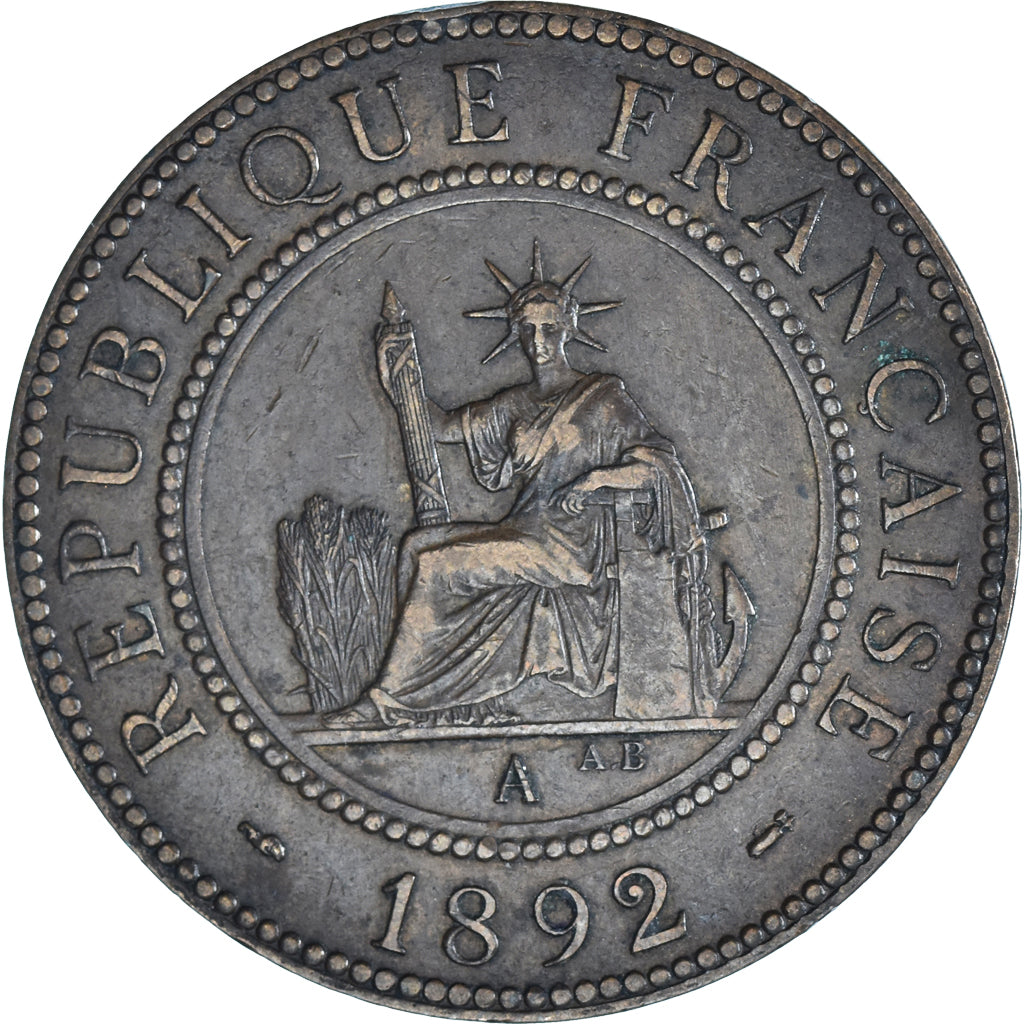 Munten, FRANS INDO-CHINA, Cent, 1892, Paris, FR+, Bronzen, KM:1, Lecompte:43