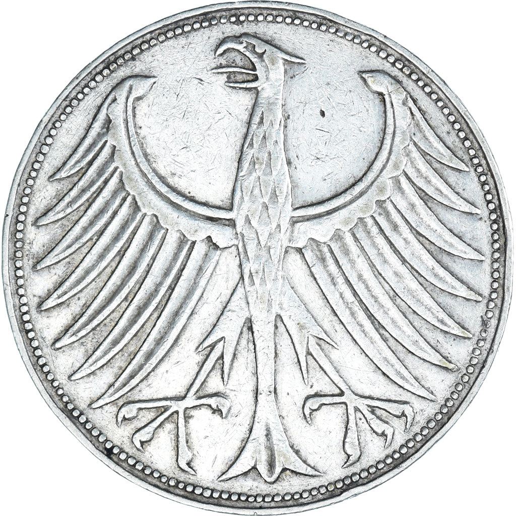 Coin, GERMANY - FEDERAL REPUBLIC, 5 Mark, 1958, Stuttgart, EF(40-45), Silver