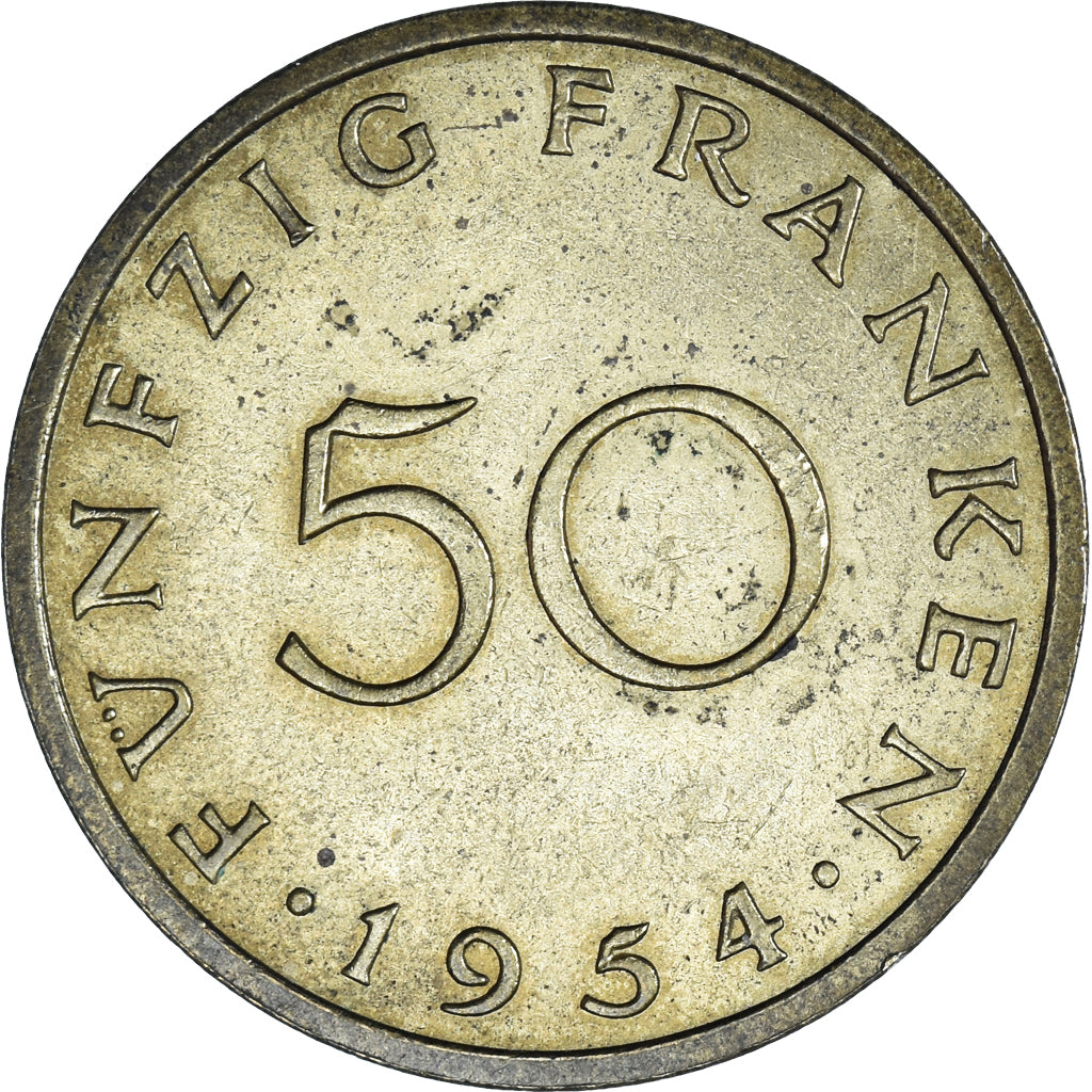 Münze, SAARLAND, 50 Franken, 1954, Paris, SS, Aluminum-Bronze, KM:3, Gadoury:3