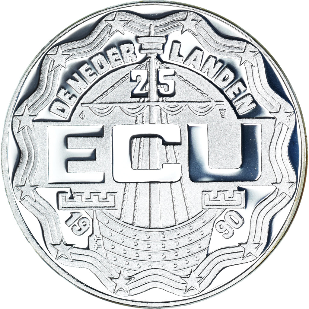 Moneta, Paesi Bassi, 25 Ecu, 1990, Beatrix Geert Groote,BE, FDC, Argento