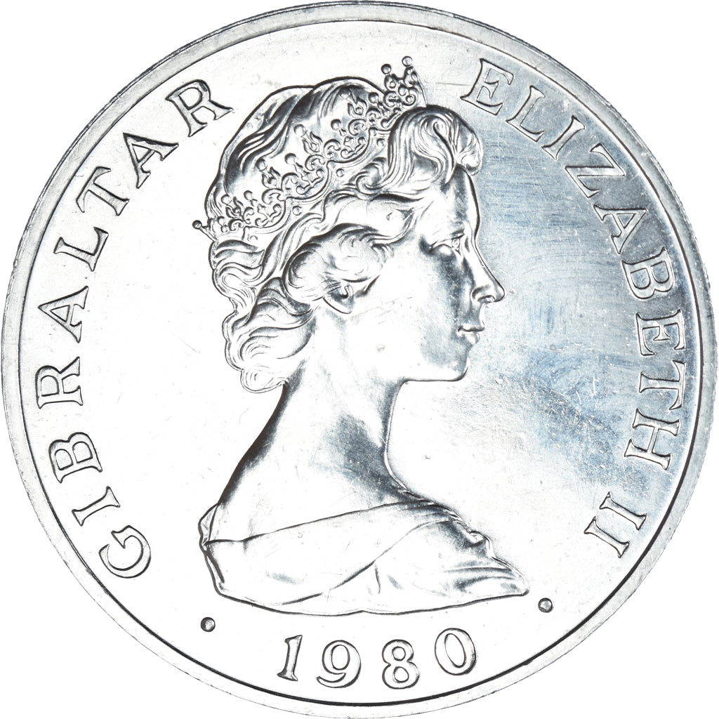 Coin, Gibraltar, Elizabeth II, Crown, 1980, 80th Birthday of Queen Mother.