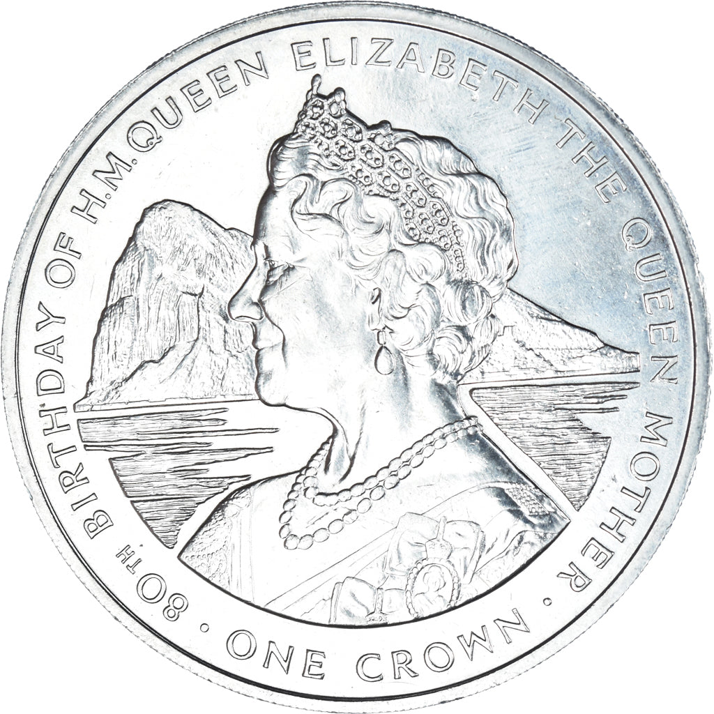Coin, Gibraltar, Elizabeth II, Crown, 1980, 80th Birthday of Queen Mother.