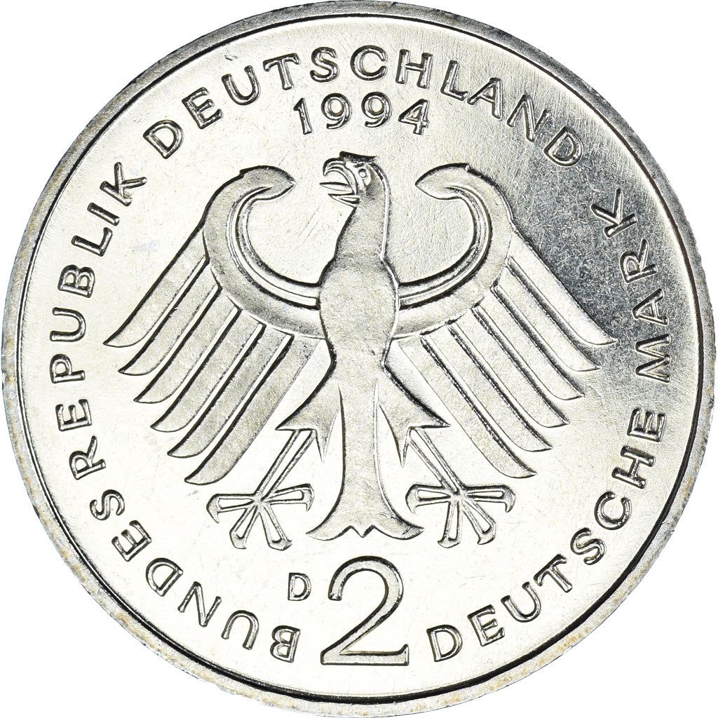 Coin, GERMANY - FEDERAL REPUBLIC, 2 Mark, 1994, Munich, Ludwig Erhard.BE
