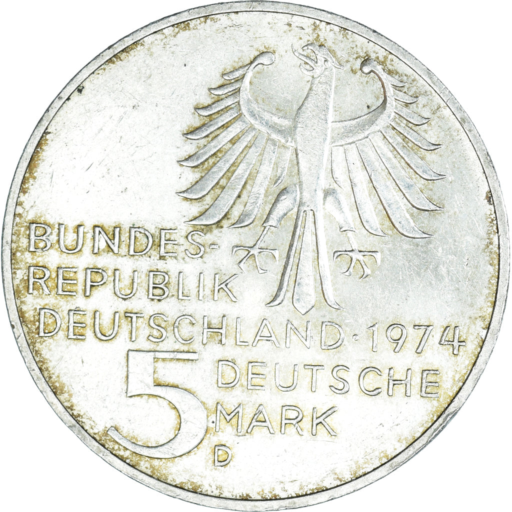 Coin, GERMANY - FEDERAL REPUBLIC, 5 Mark, 1974, Munich, Germany, VF(30-35)