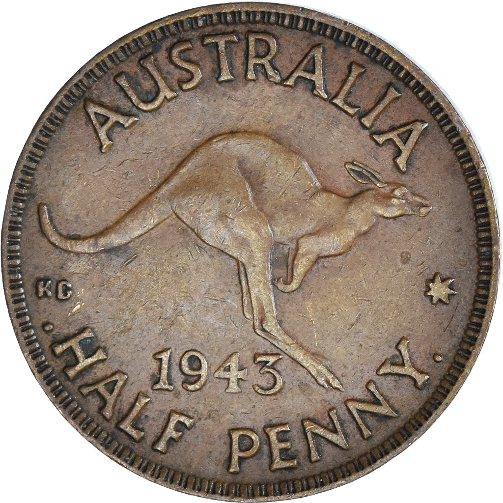 Coin, Australia, George VI, 1/2 Penny, 1943, EF(40-45), Bronze, KM:41