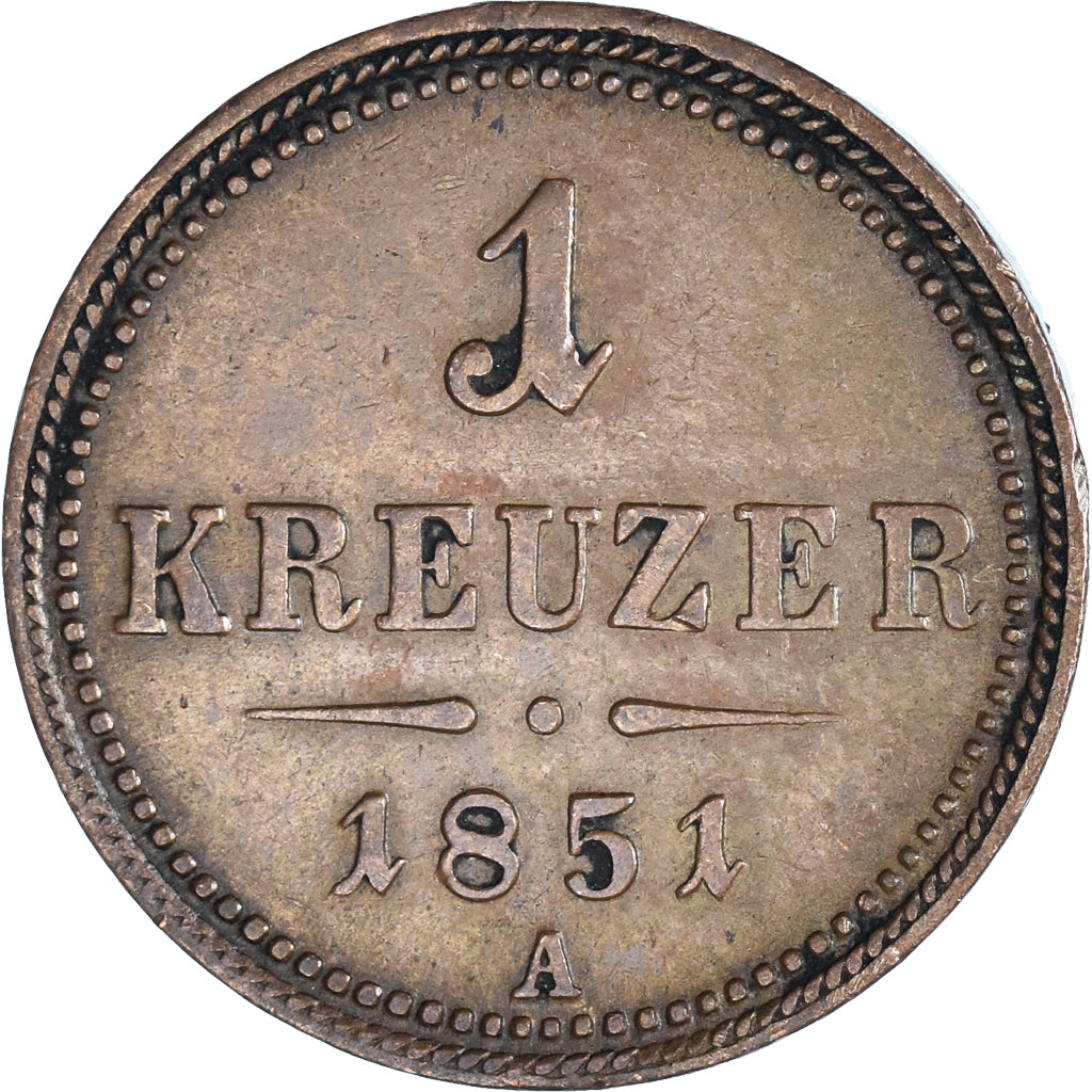 Coin, Austria, Franz Joseph I, Kreuzer, 1851, EF(40-45), Copper, KM:2185