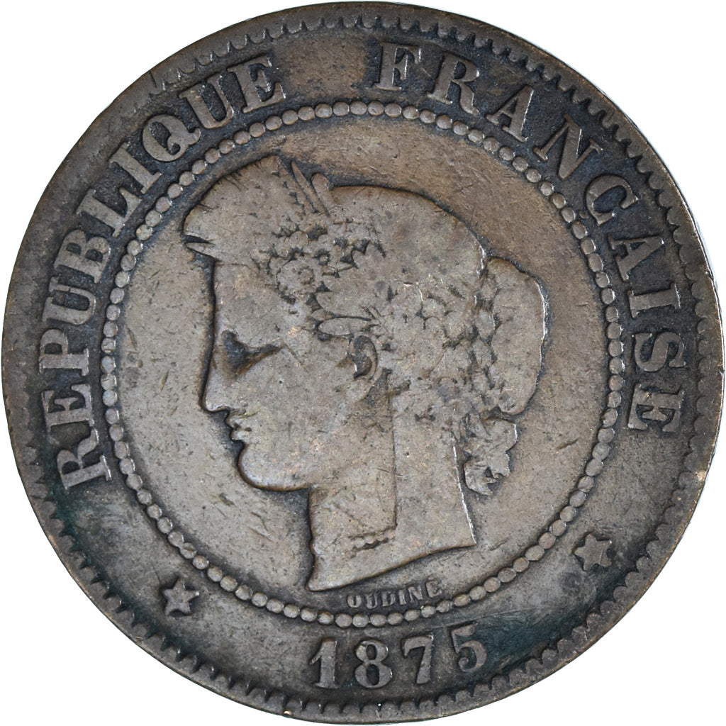 Moneta, Francja, Cérès, 5 Centimes, 1875, Paris, VF(20-25), Brązowy