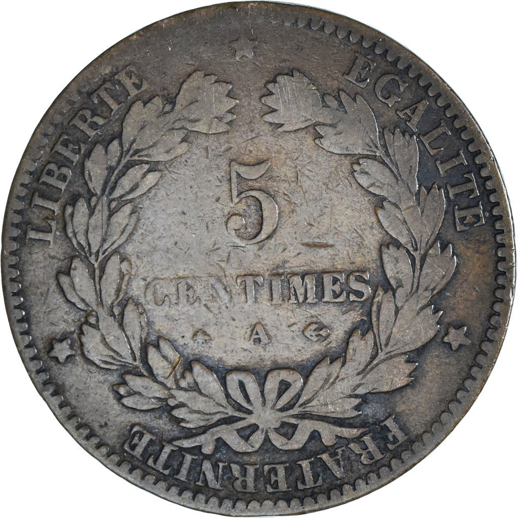 Moneta, Francja, Cérès, 5 Centimes, 1875, Paris, VF(20-25), Brązowy