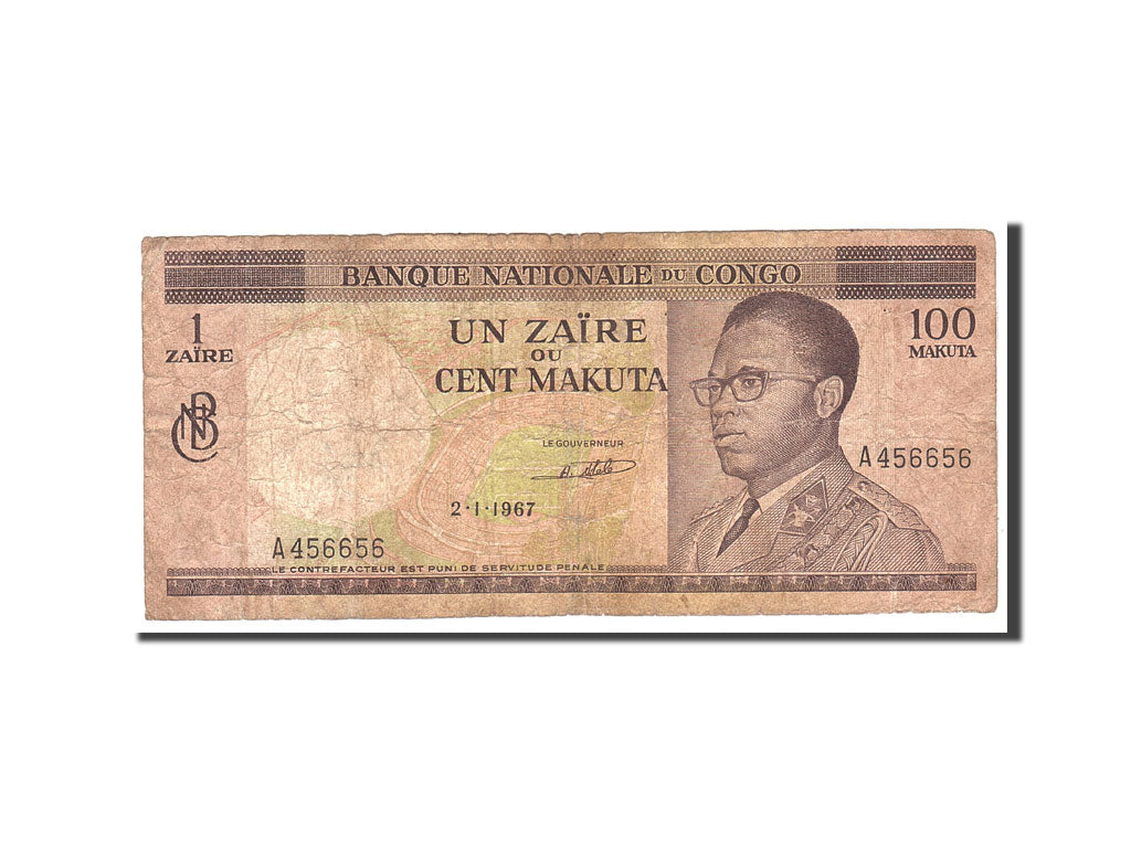 Banknote, Congo Democratic Republic, 1 Zaïre = 100 Makuta, 1967, 1967-01-02