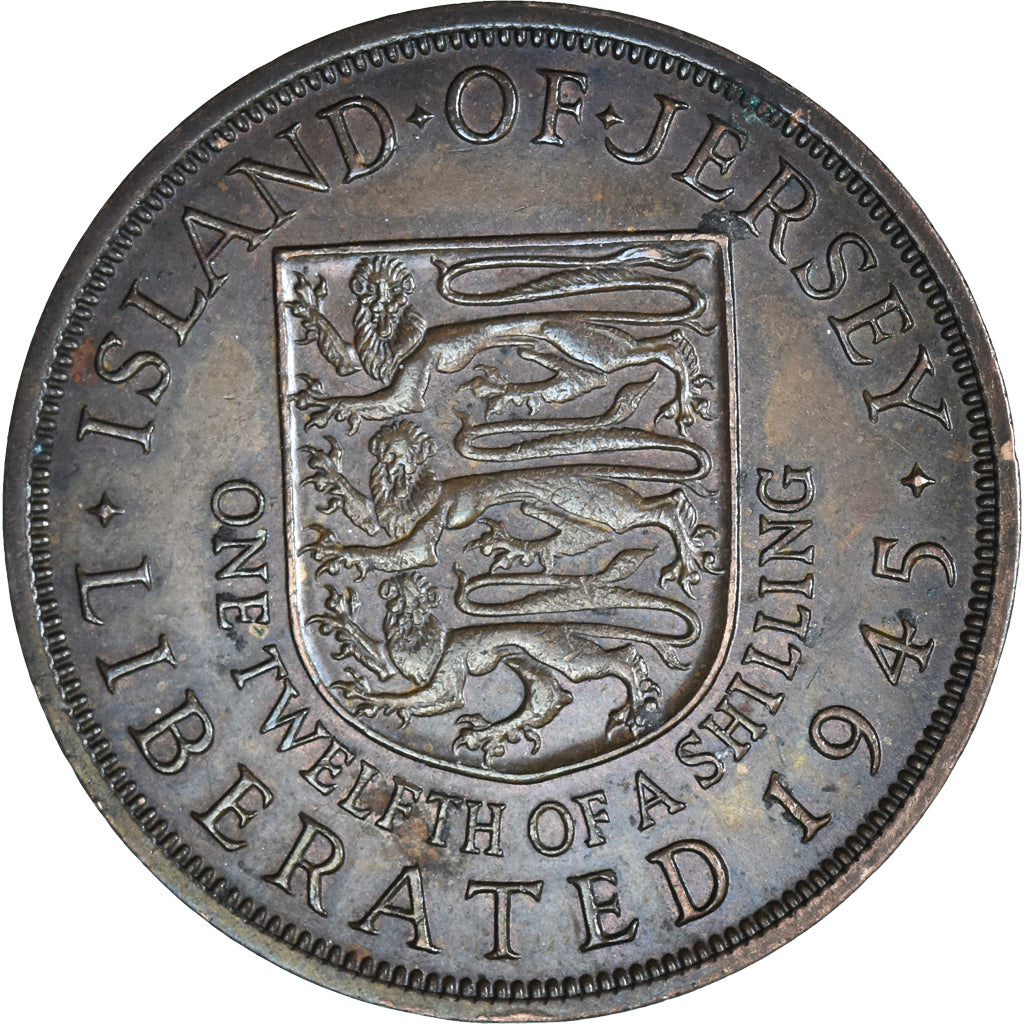 Münze, Jersey, George VI, 1/12 Shilling, 1945, SS+, Bronze, KM:19
