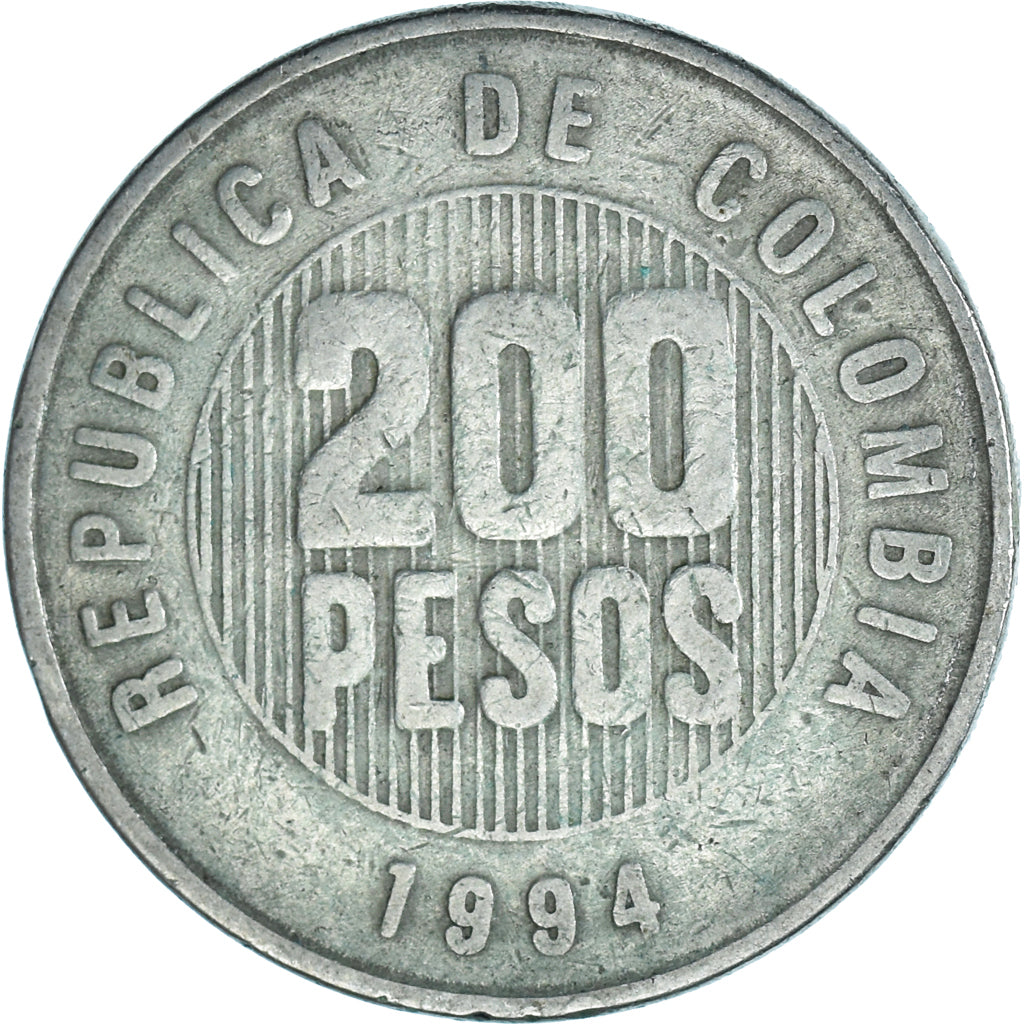 Moneda, Colombia, 200 Pesos, 1994, BC+, Cobre - níquel - cinc, KM:287