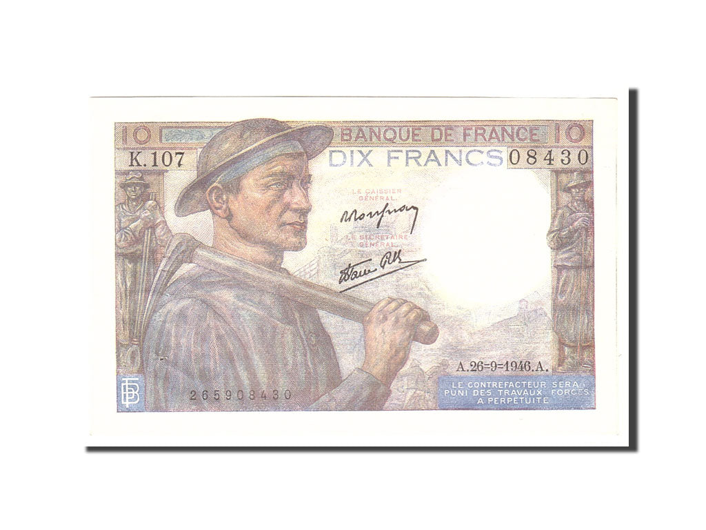 Banconote, Francia, 10 Francs, 1946, 1946-09-26, SPL-, Fayette:8.15, KM:99e