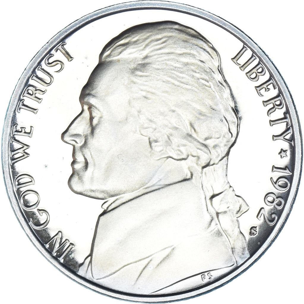Coin, United States, Jefferson Nickel, 5 Cents, 1982, U.S. Mint, San Francisco