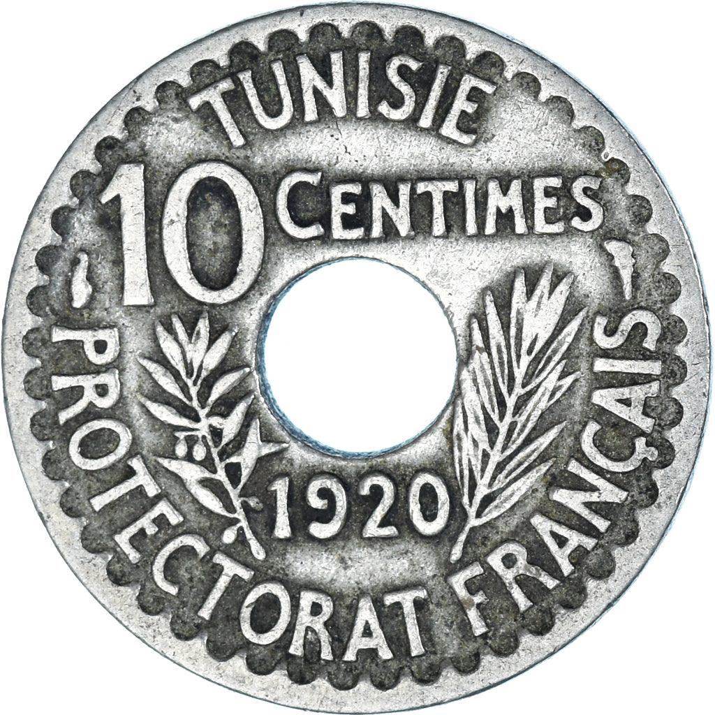 Coin, Tunisia, Muhammad al-Nasir Bey, 10 Centimes, 1920, Paris, EF(40-45)