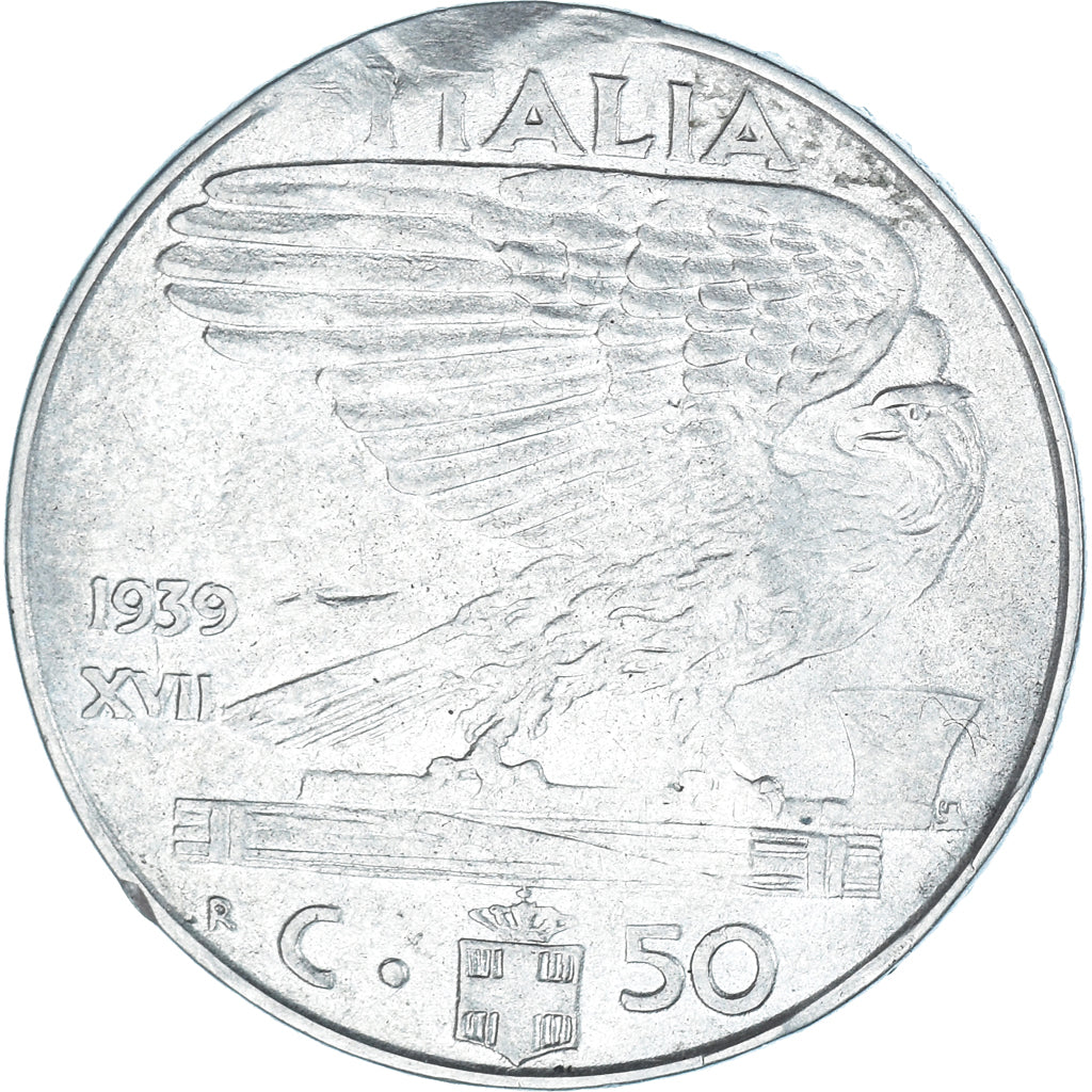 Moeda, Itália, Vittorio Emanuele III, 50 Centesimi, 1939, Rome, F(12-15), Aço