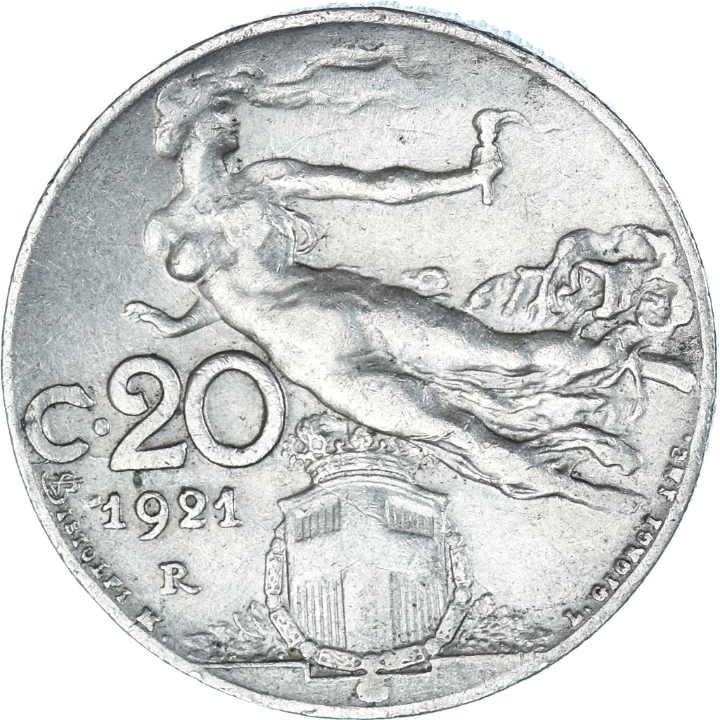 Moeda, Itália, Vittorio Emanuele III, 20 Centesimi, 1921, Rome, F(12-15)